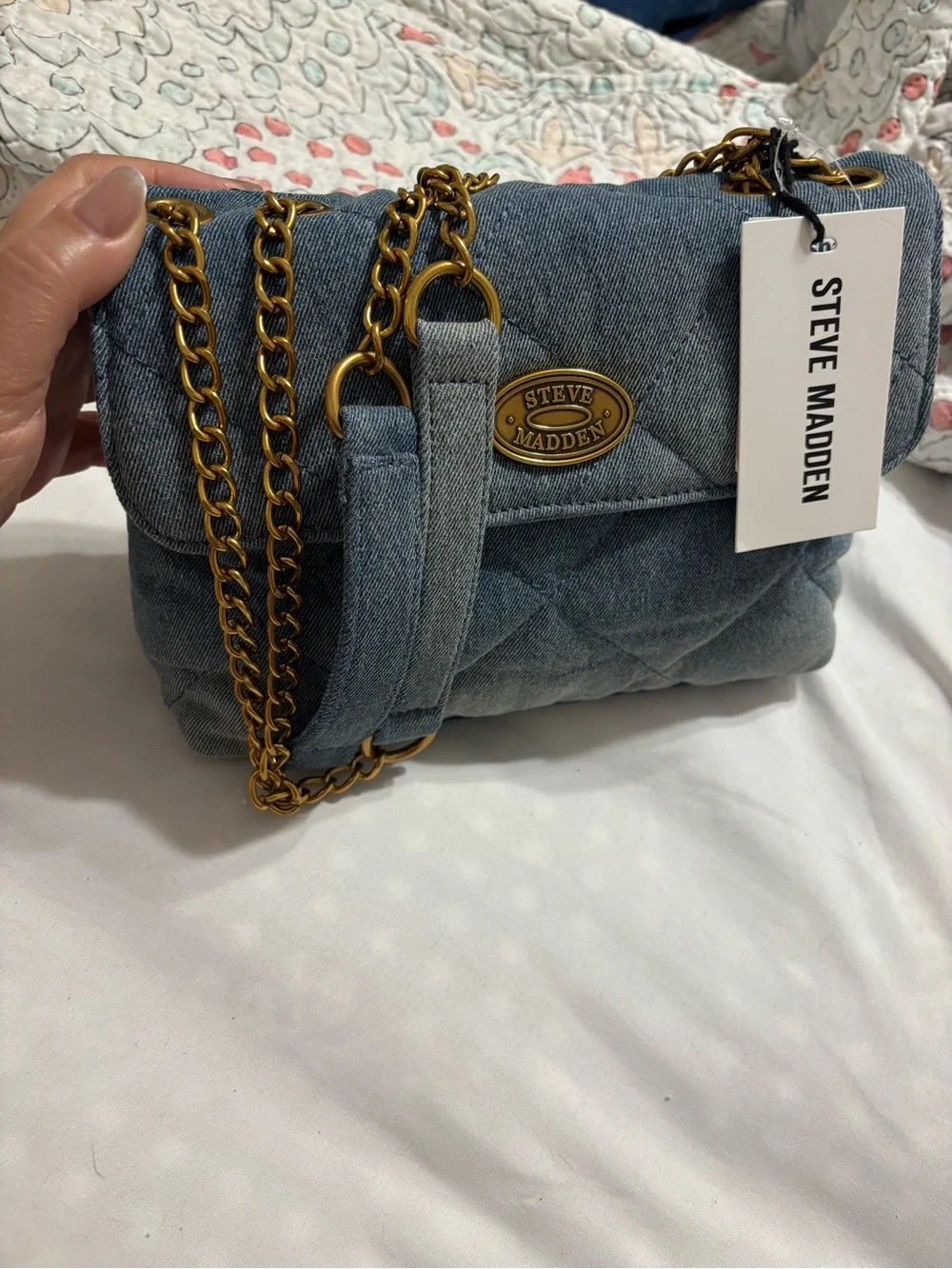 Steve Madden Quilted Denim Crossbody Bag - Blue